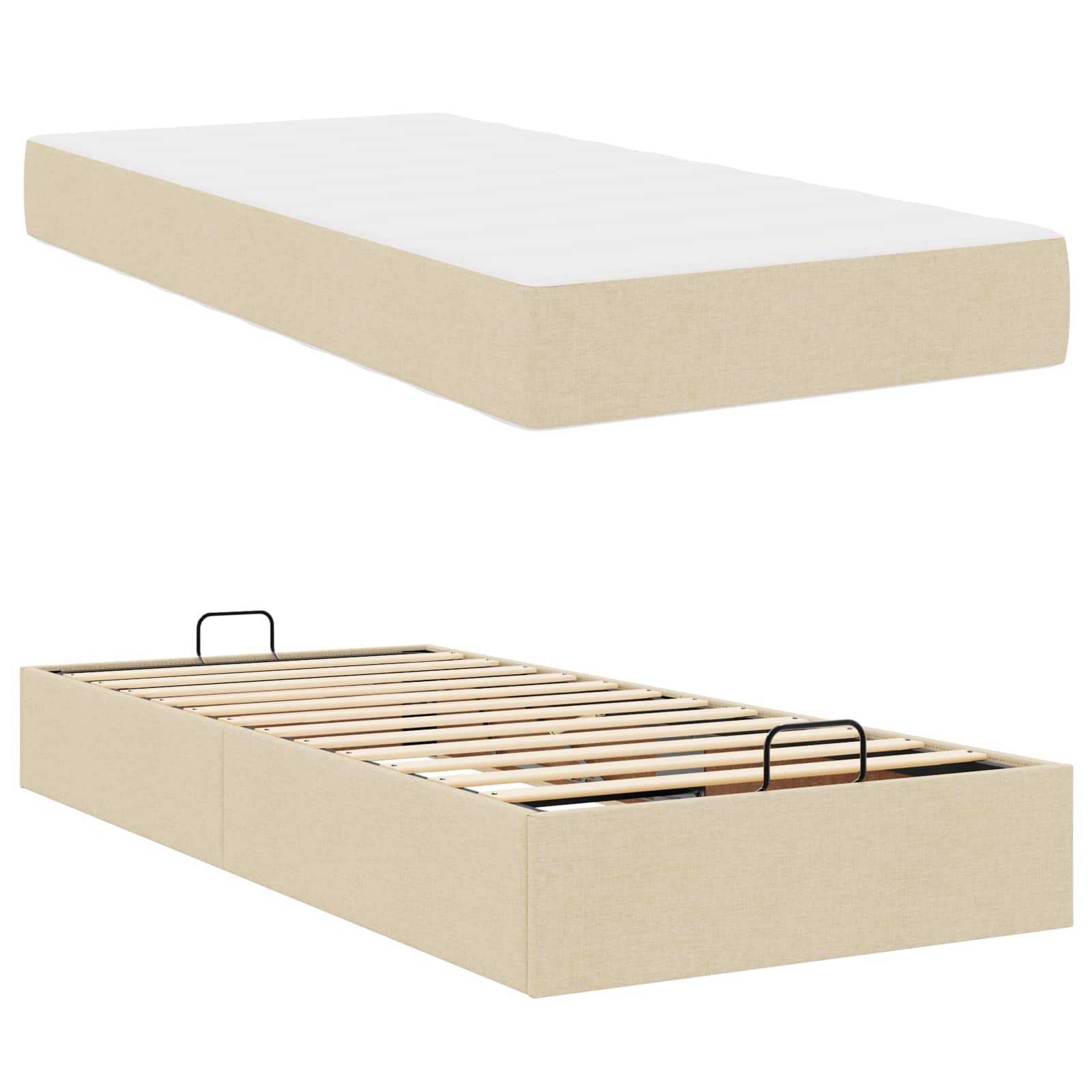 Cadre de lit avec matelas 2 pièces Crème tissu