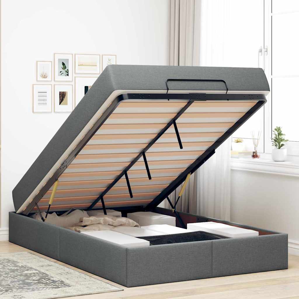 Cadre de lit avec matelas Gris foncé 120 x 190 cm tissu - XIOS