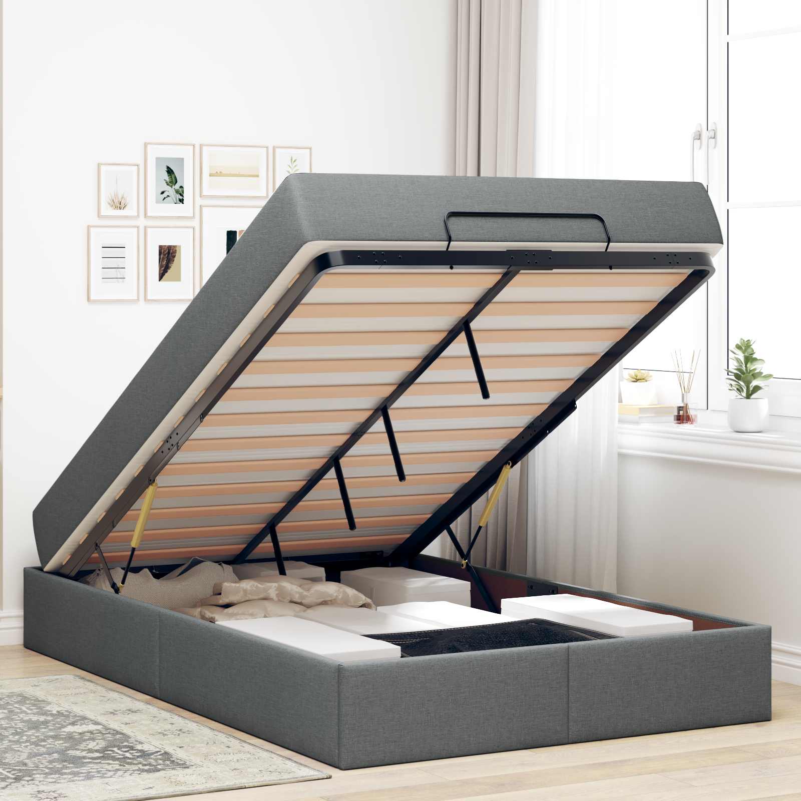 Cadre de lit avec matelas 2 pc Gris Foncé tissu