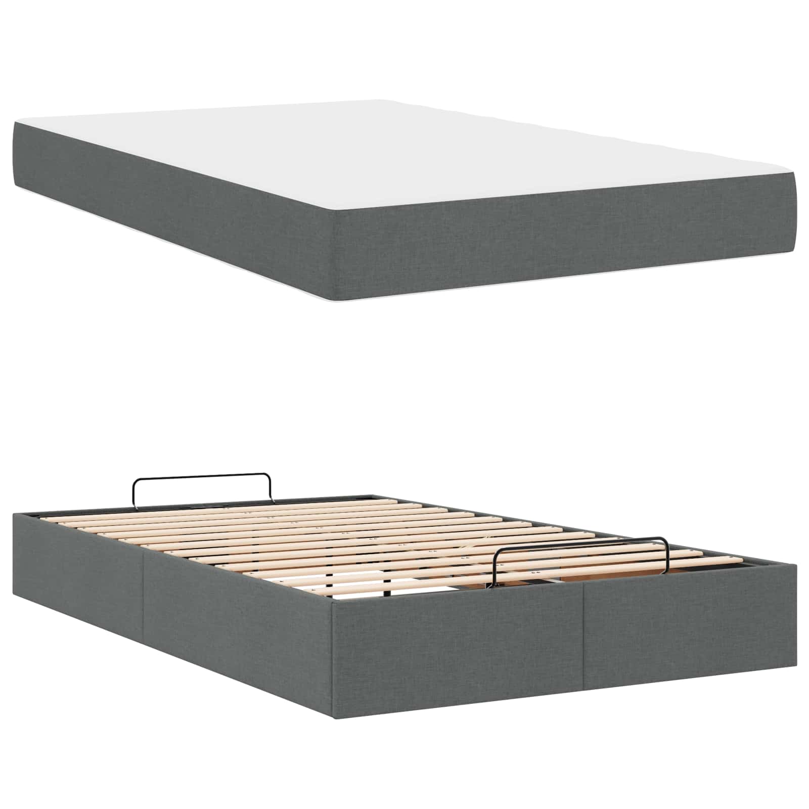 Cadre de lit avec matelas 2 pc Gris Foncé tissu