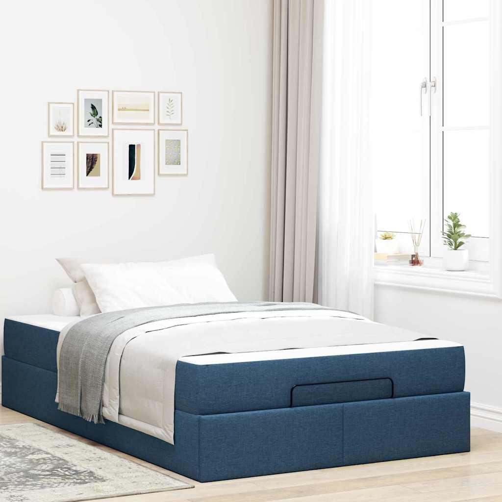 Cadre de lit avec matelas Bleu 120 x 190 cm tissu - XIOS