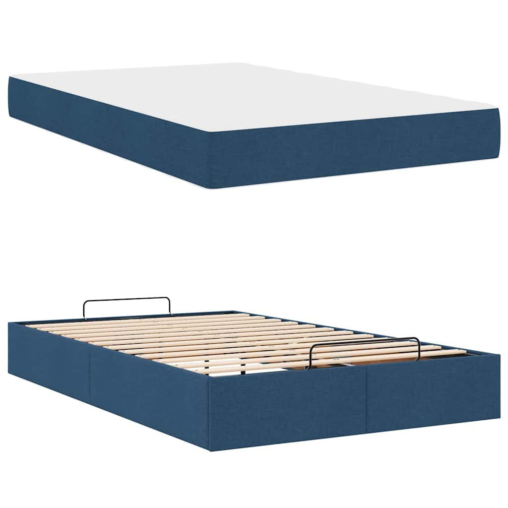Cadre de lit avec matelas Bleu 120 x 190 cm tissu - XIOS