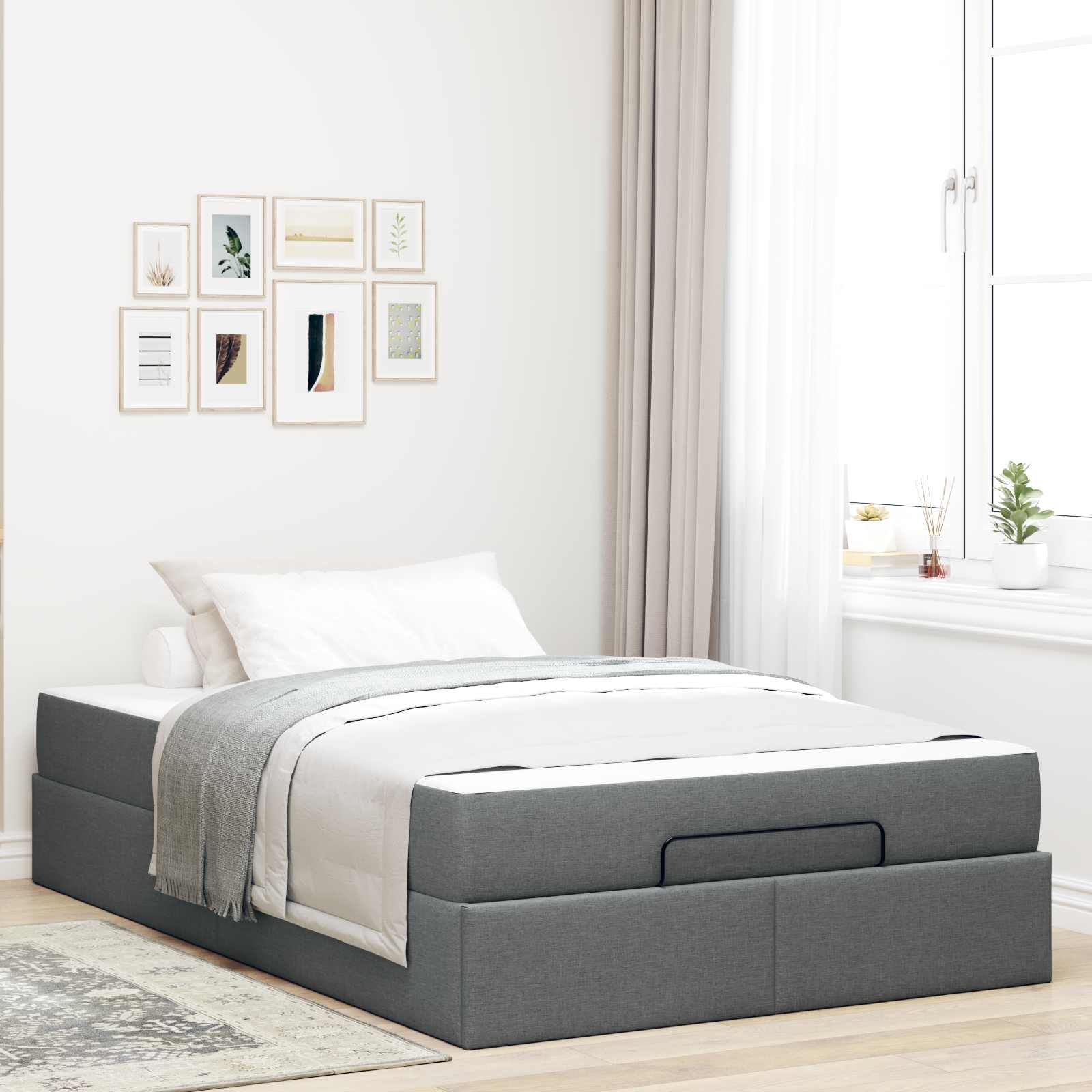 Cadre de lit avec matelas 2 pc Gris Foncé tissu