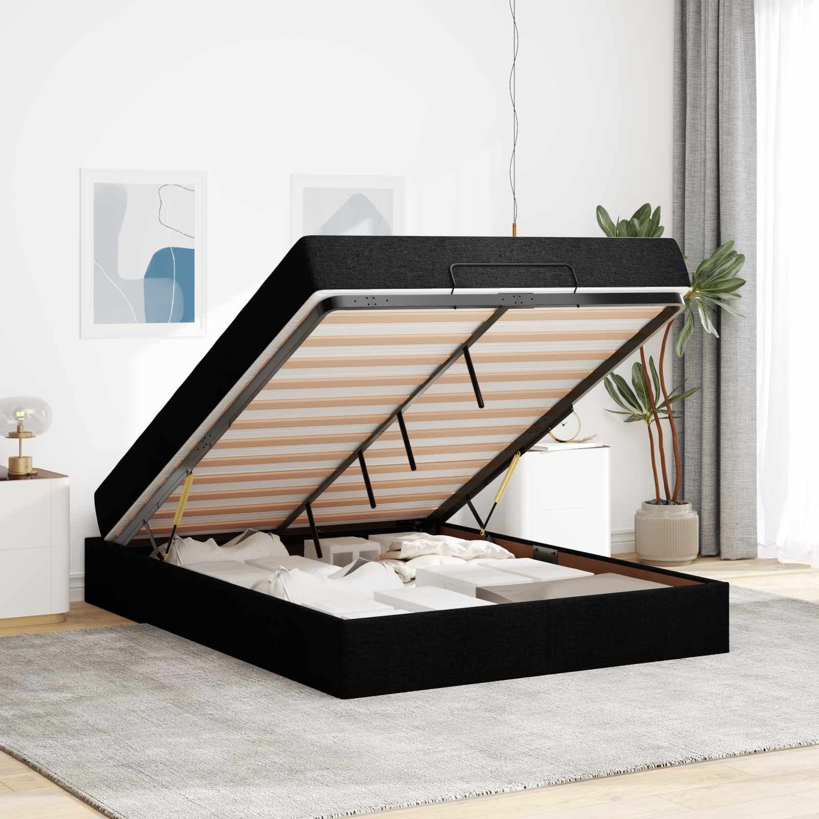 Cadre de lit avec matelas avec matelas 2 pcs Noir tissu - XIOS