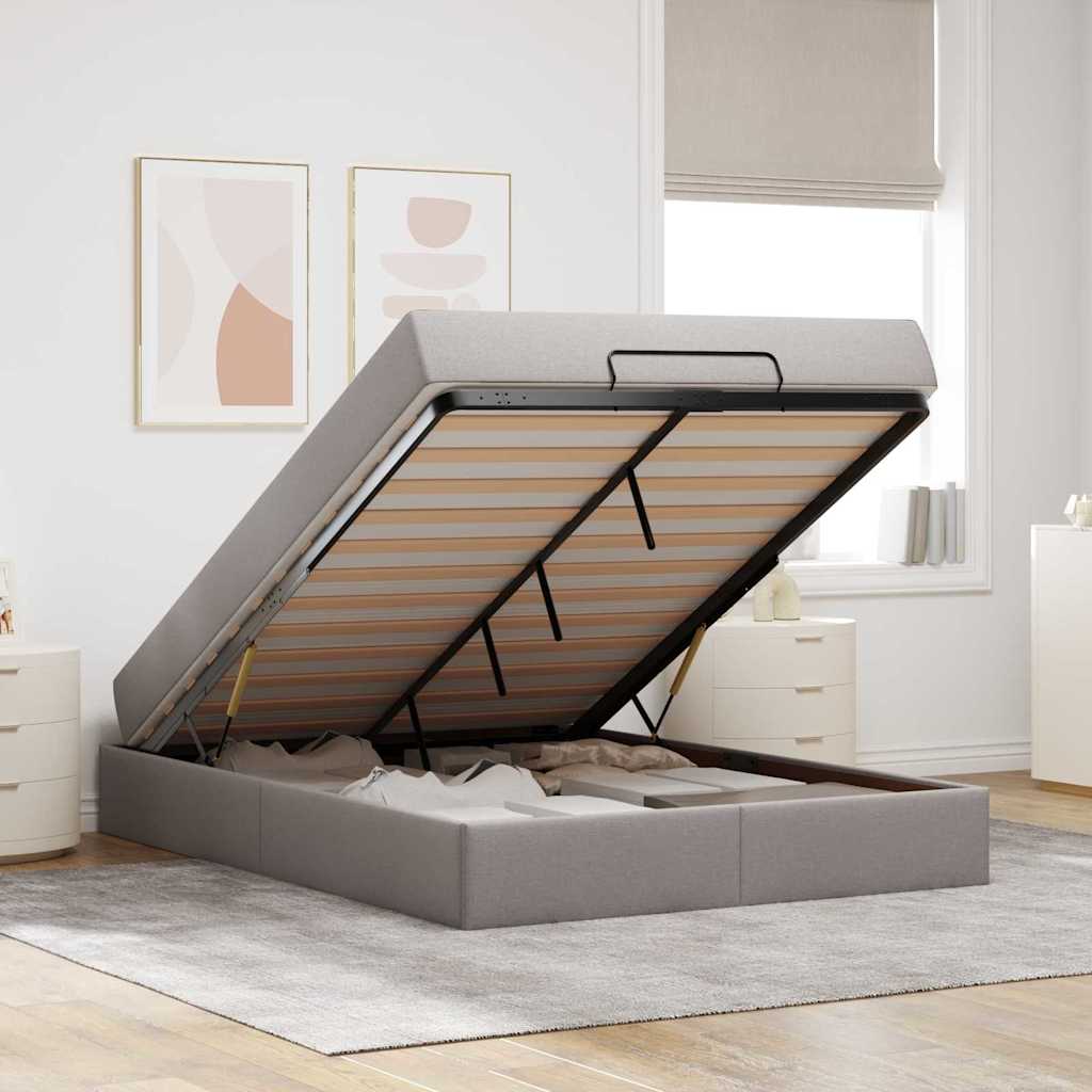 Cadre de lit avec matelas Taupe 140 x 190 cm tissu - XIOS