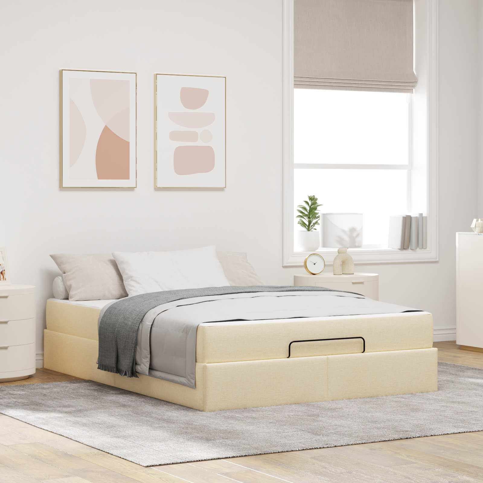 Cadre de lit avec matelas avec matelas 2 pcs Crème tissu - XIOS