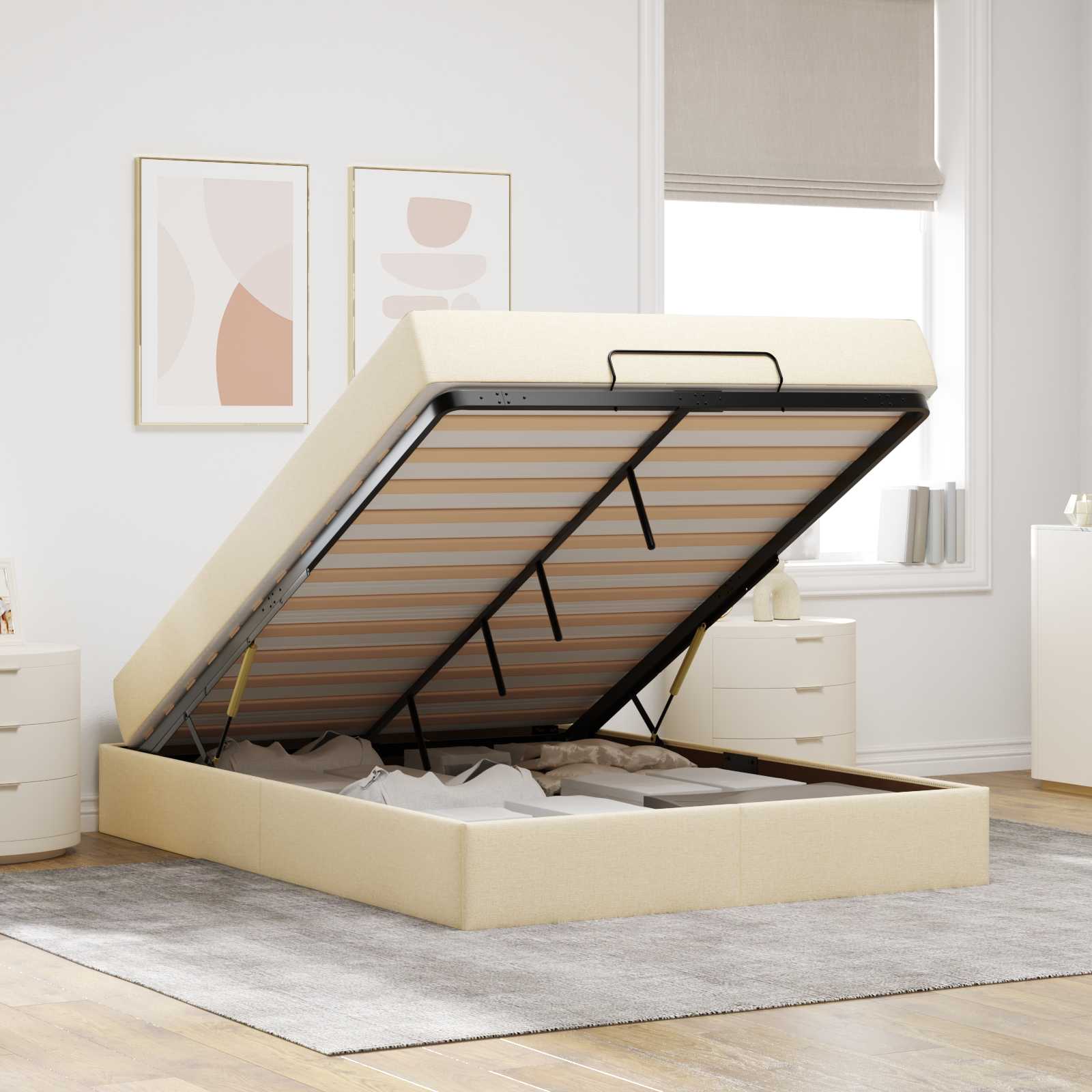 Cadre de lit avec matelas avec matelas 2 pcs Crème tissu - XIOS
