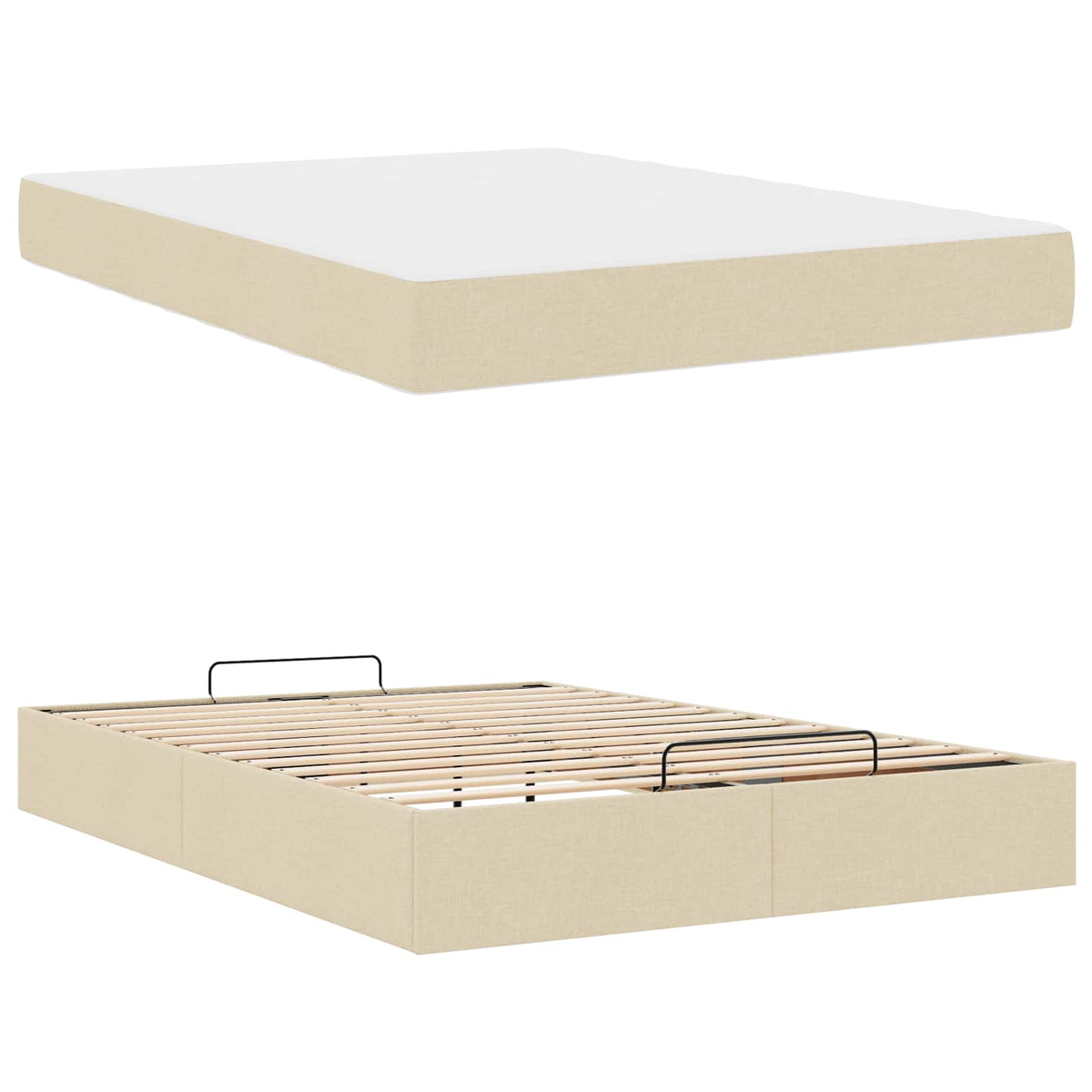 Cadre de lit avec matelas 2 pièces Crème tissu