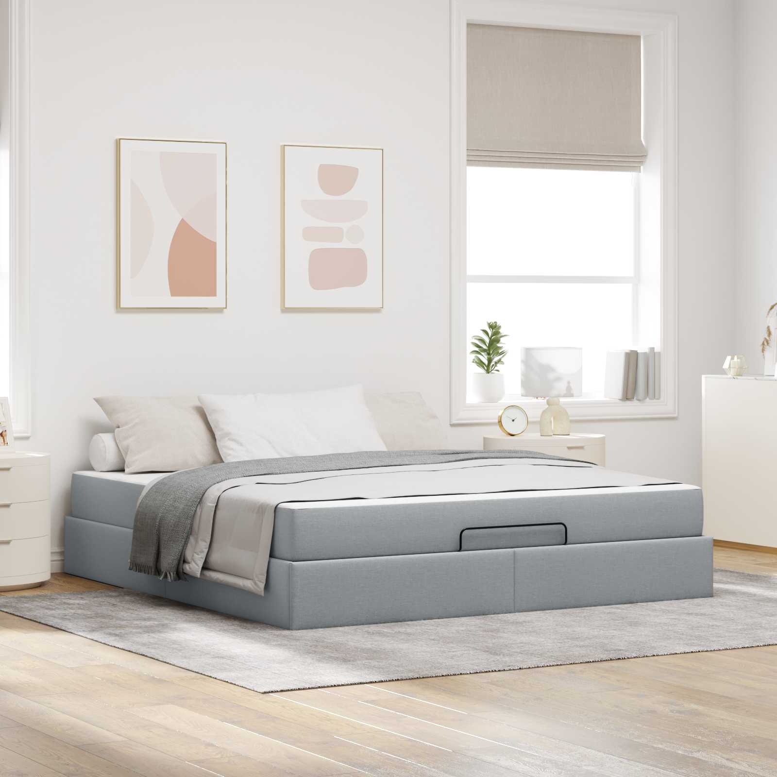 Cadre de lit avec matelas 2 pc Gris clair tissu