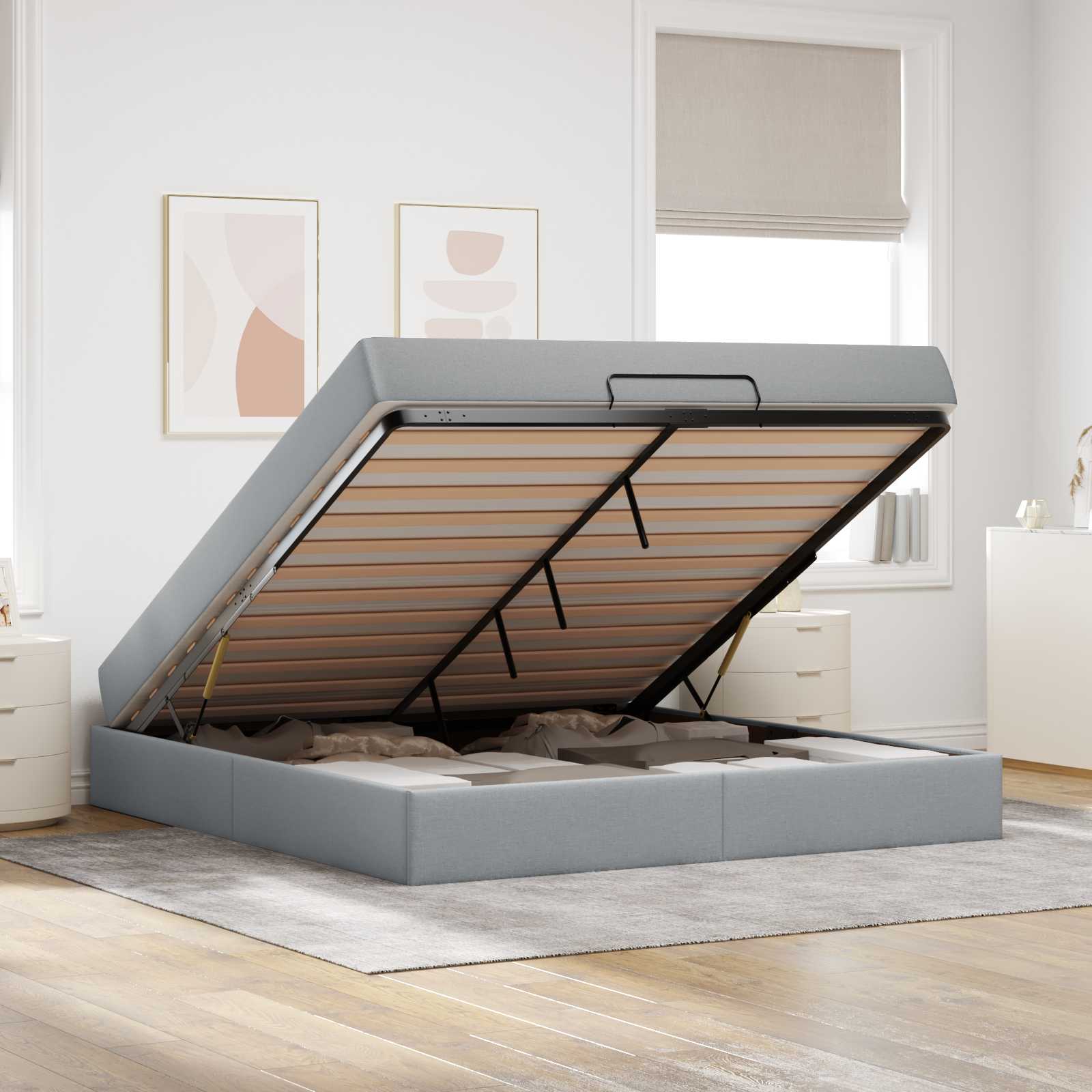 Cadre de lit avec matelas 2 pc Gris clair tissu