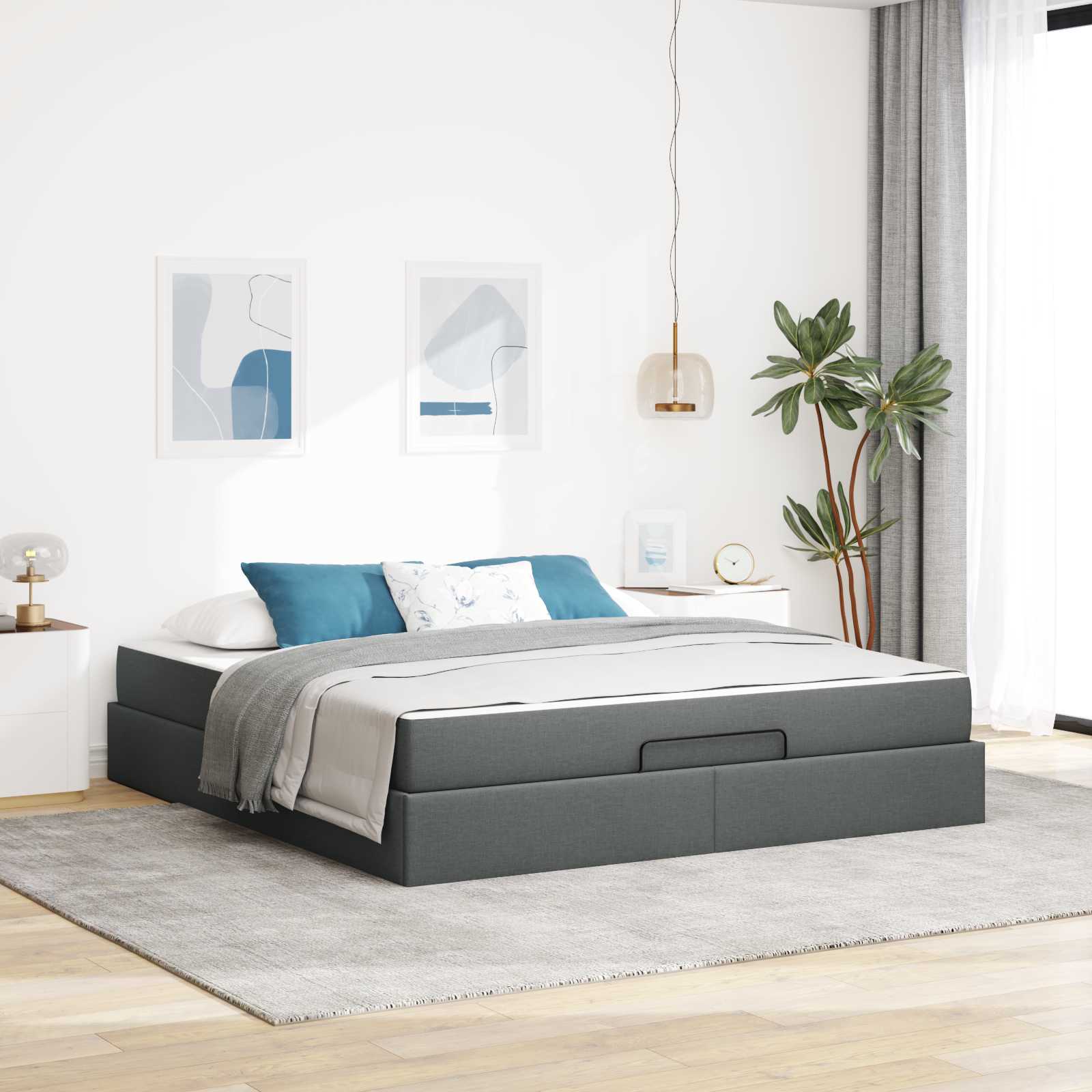 Cadre de lit avec matelas 2 pc Gris Foncé tissu