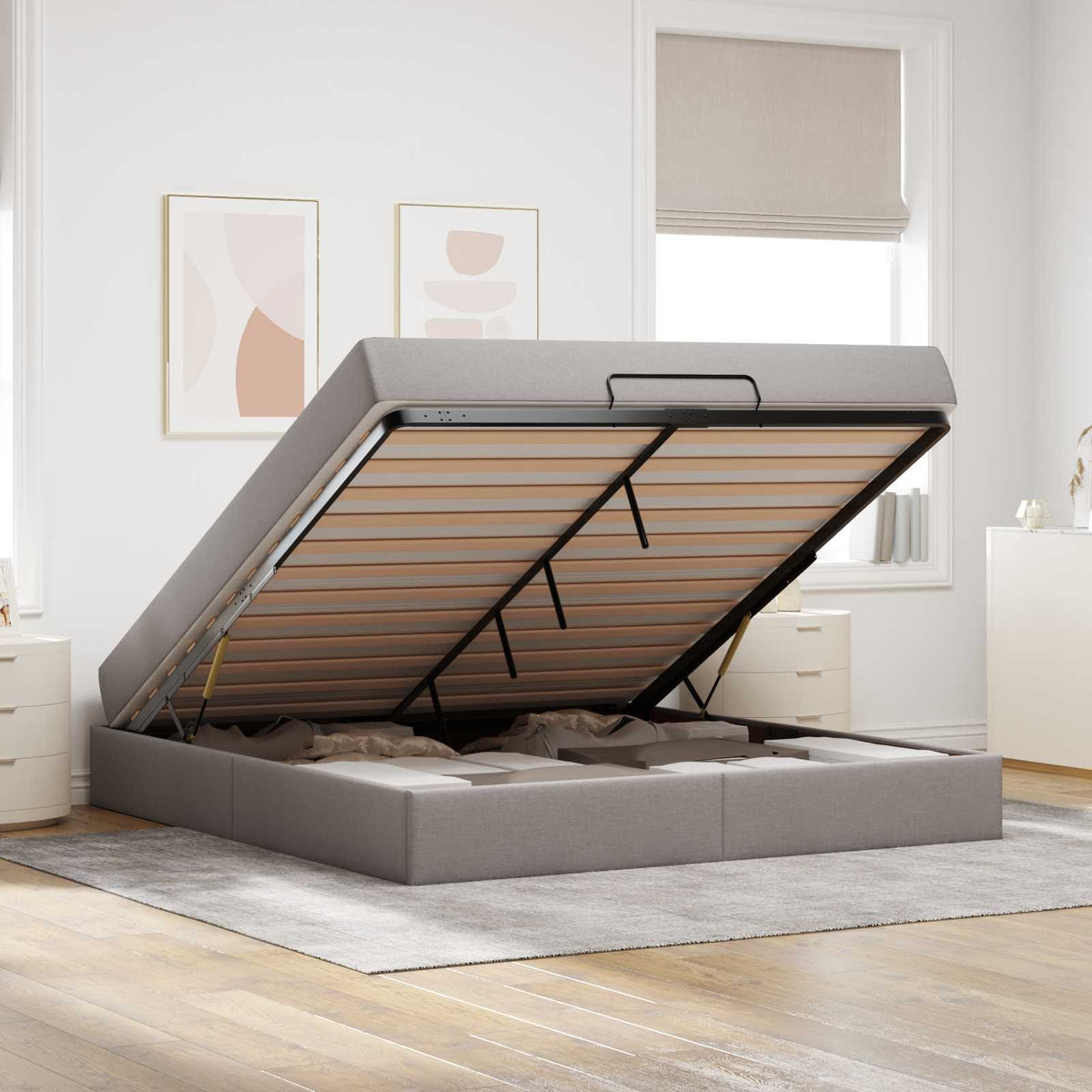 Cadre de lit avec matelas 2 pièces Taupe tissu