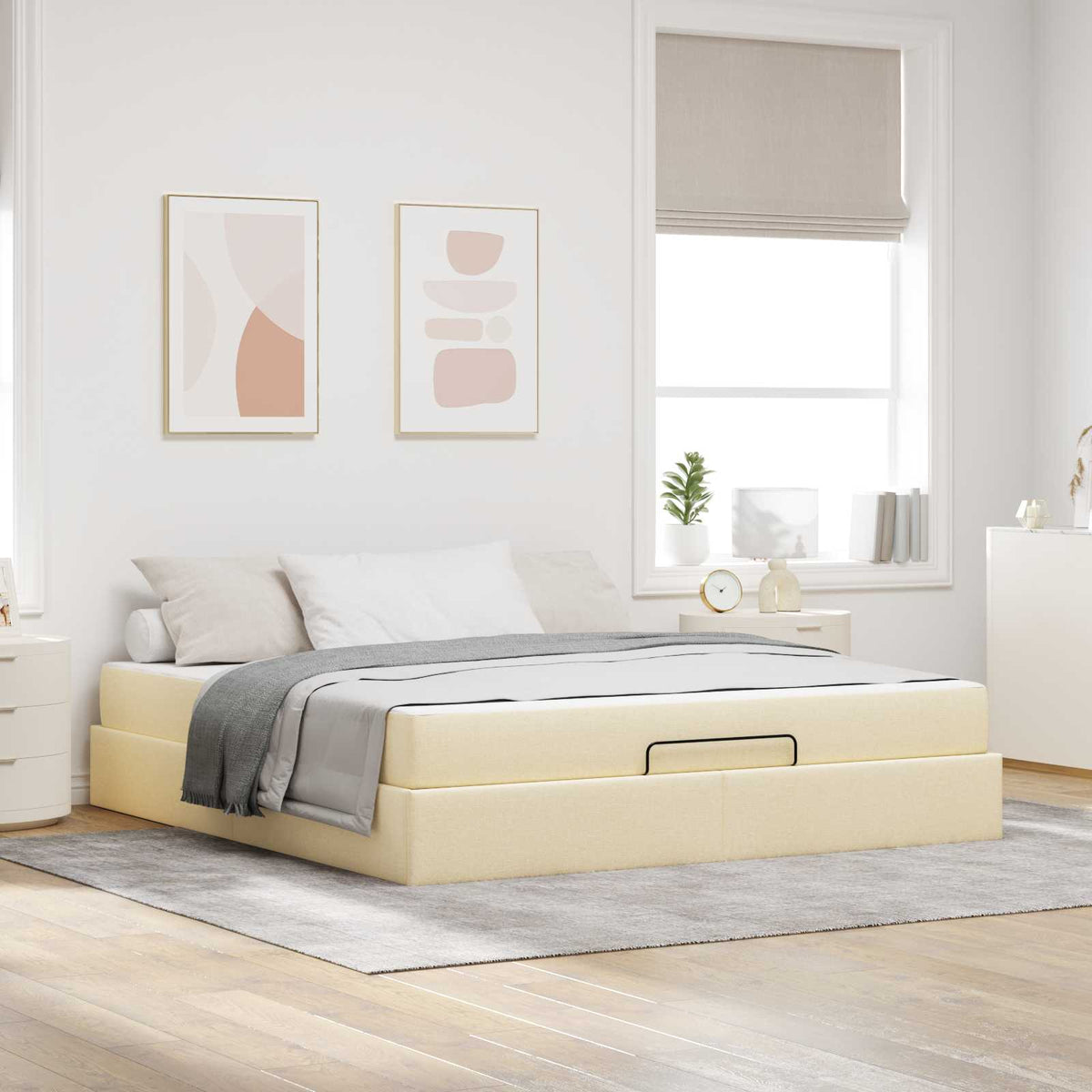 Cadre de lit avec matelas 2 pièces Crème tissu