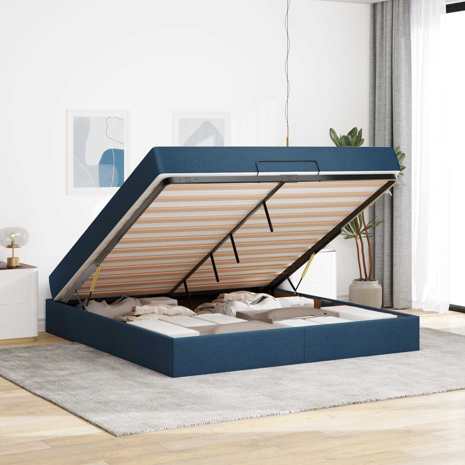 Cadre de lit avec matelas 2 pc Bleu tissu