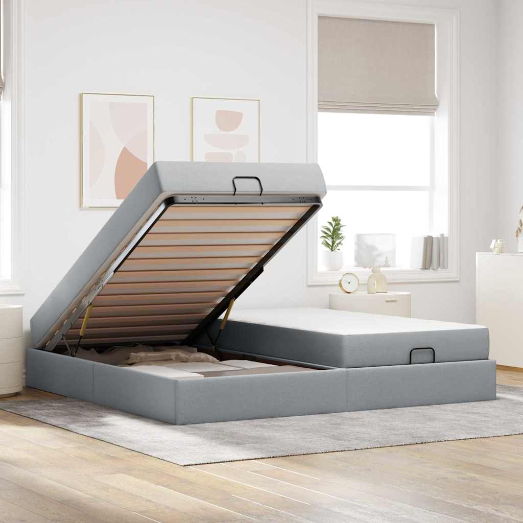 Cadre de lit avec stockage Gris clair 200 x 200 cm tissu - XIOS