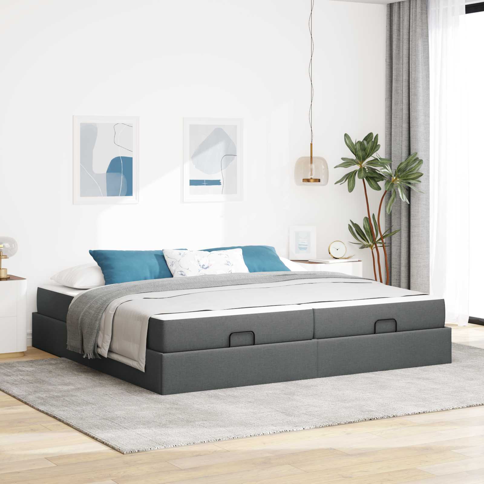 Cadre de lit avec matelas avec matelas 2 pcs Gris Foncé tissu - XIOS