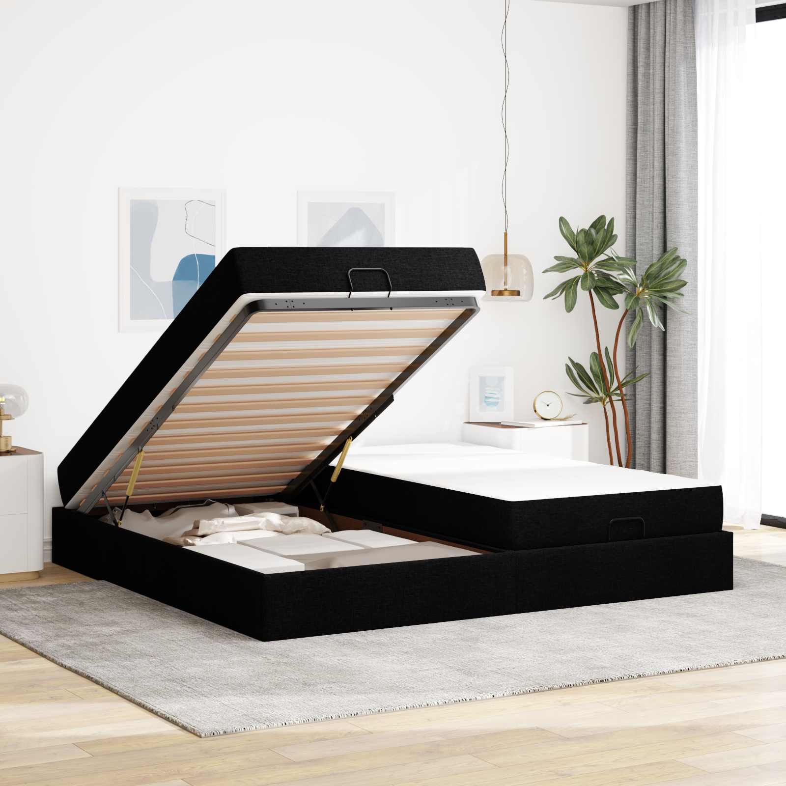 Cadre de lit avec matelas avec matelas 2 pcs Noir tissu - XIOS