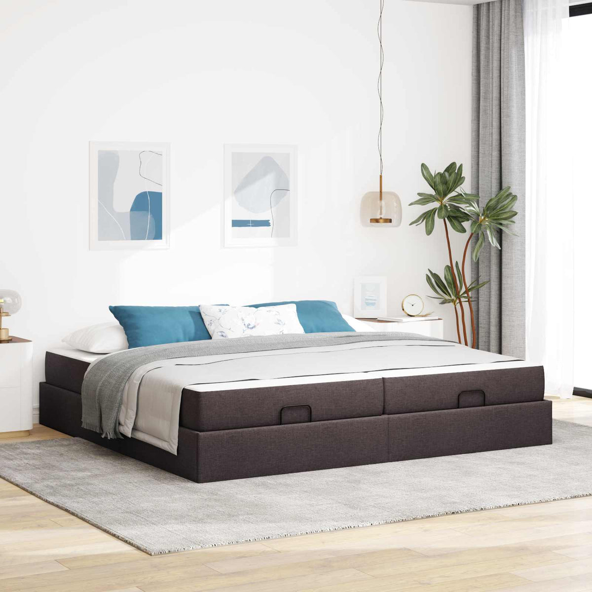Cadre de lit avec matelas 2 pièces Tan tissu