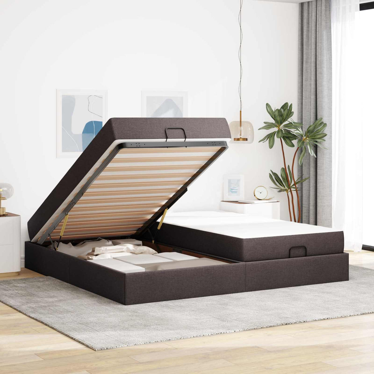 Cadre de lit avec matelas 2 pièces Tan tissu