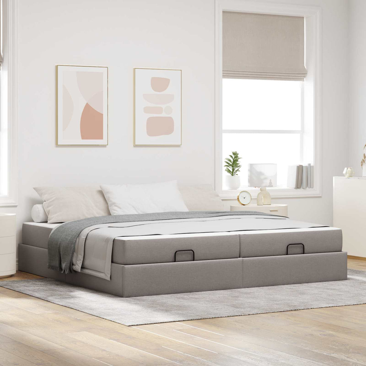 Cadre de lit avec matelas 2 pièces Taupe tissu