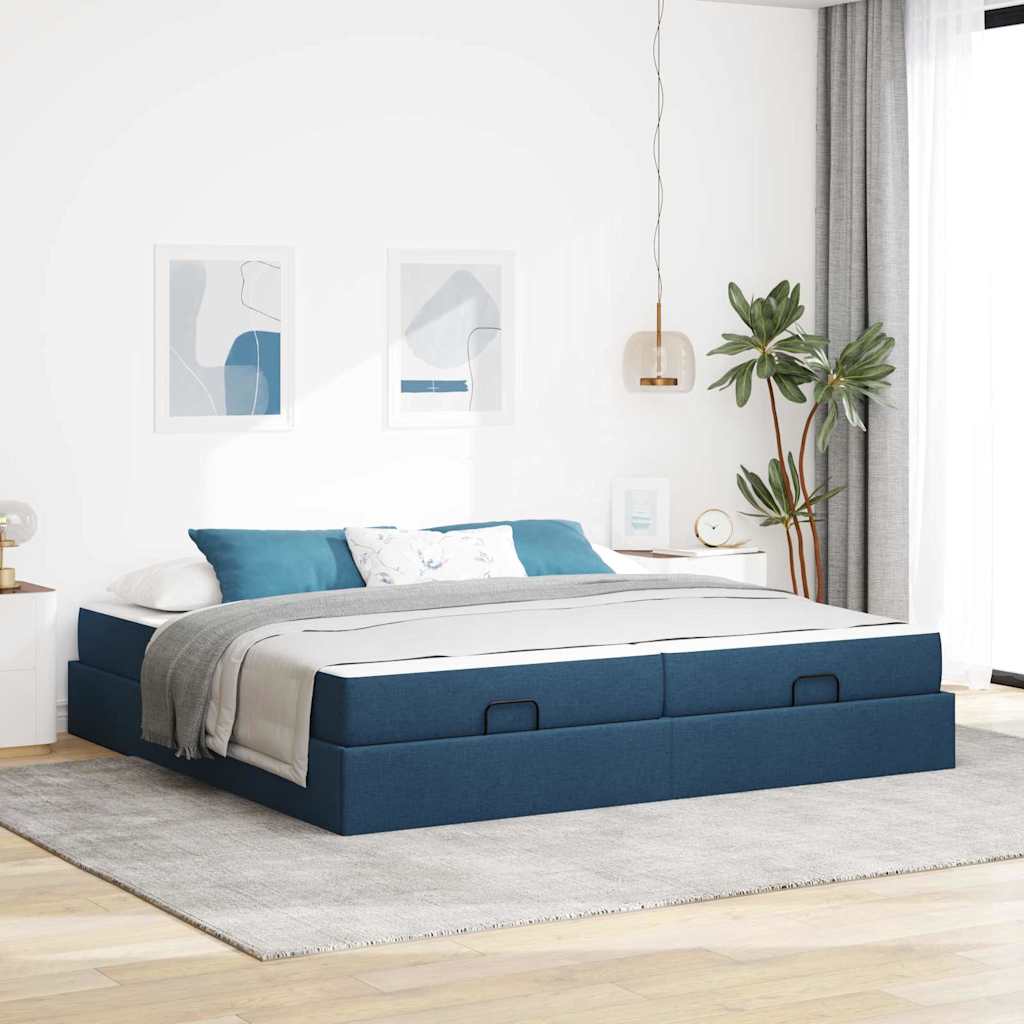 Cadre de lit avec stockage Bleu 200 x 200 cm tissu - XIOS