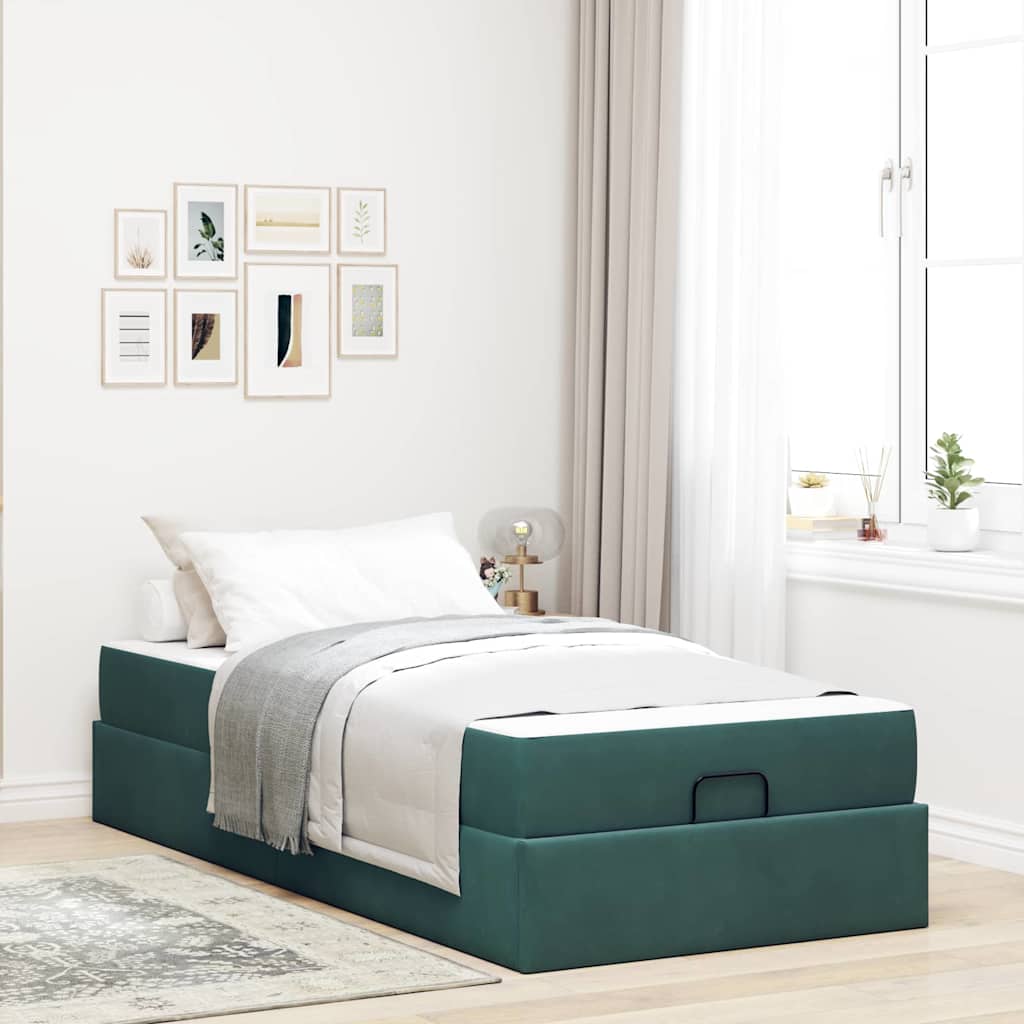 Cadre de lit avec matelas Vert foncé 90 x 190 cm Velours - XIOS