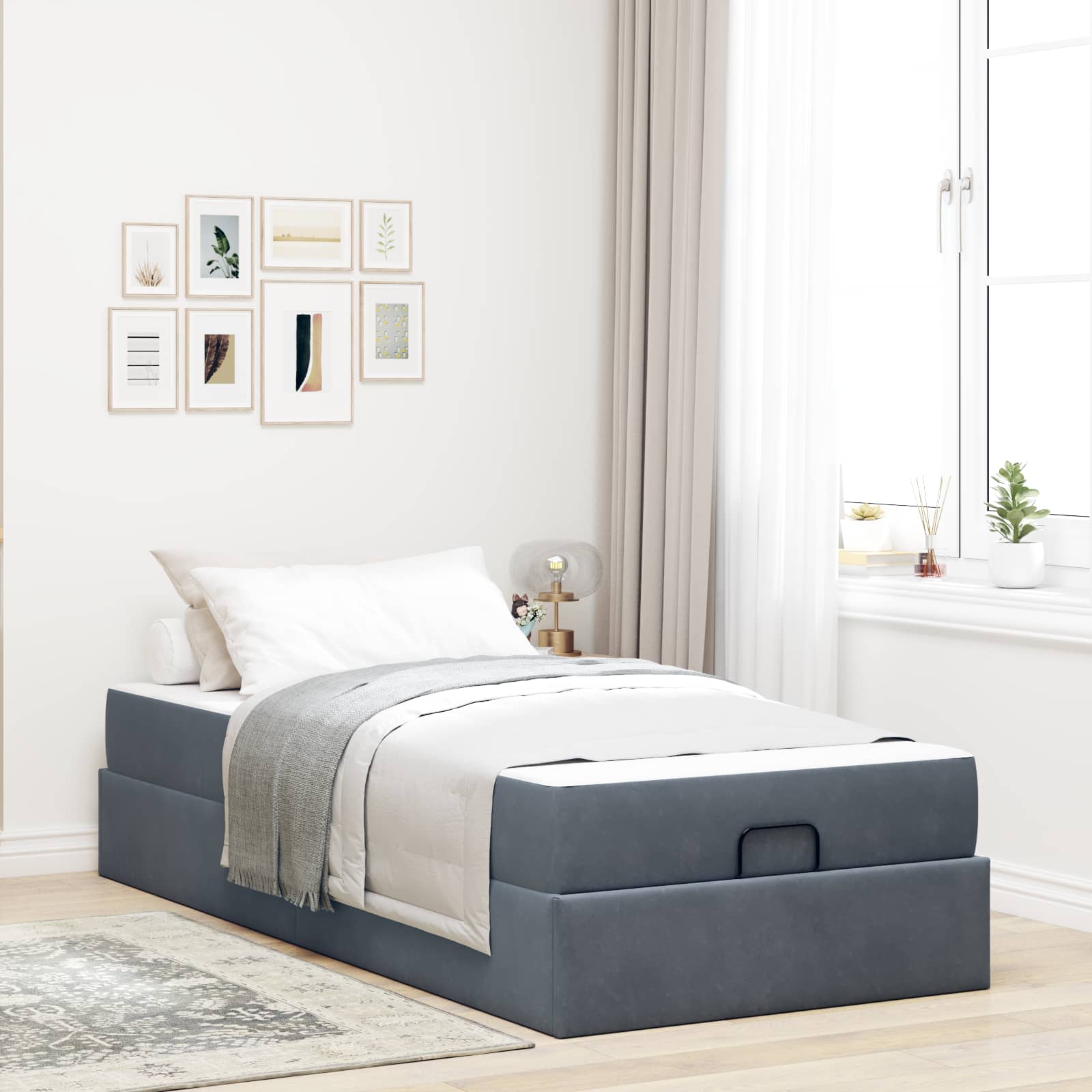 Cadre de lit avec matelas avec matelas 2 pcs Gris Foncé Velours - XIOS