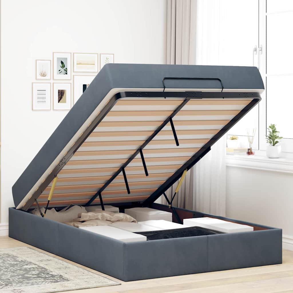 Cadre de lit avec matelas Gris foncé 120 x 190 cm Velours - XIOS