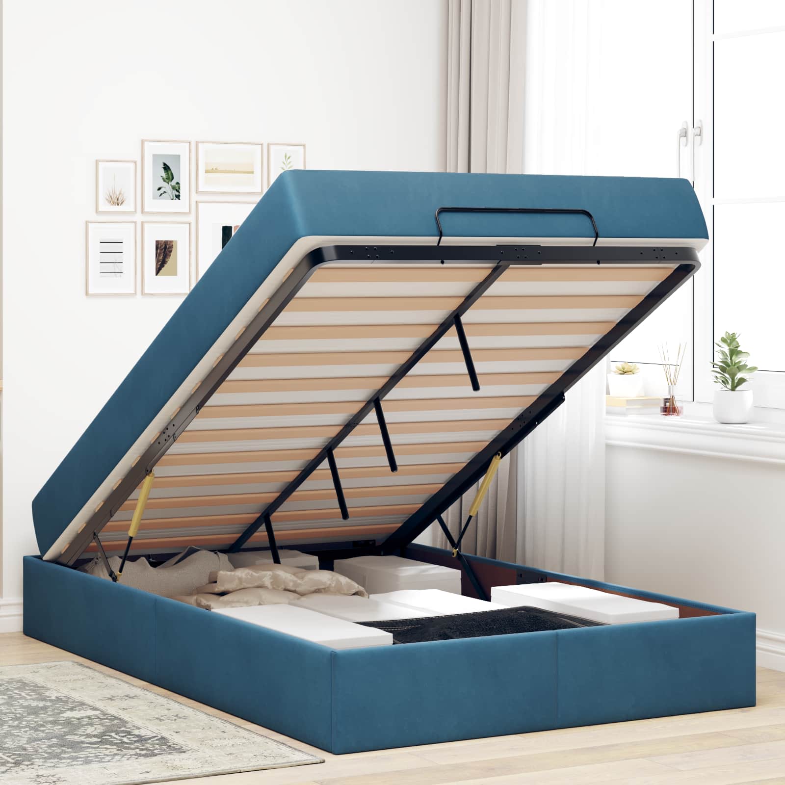 Cadre de lit avec matelas 2 pcs Bleu Velours - XIOS