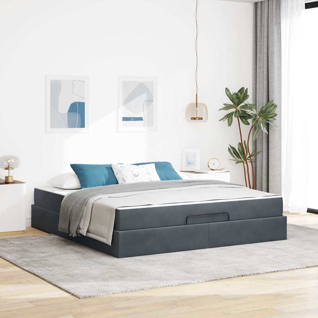 Cadre de lit avec matelas 2 pcs Gris Foncé Velours - XIOS