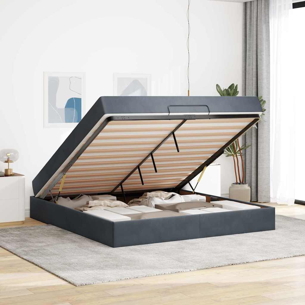 Cadre de lit avec matelas 2 pcs Gris Foncé Velours - XIOS