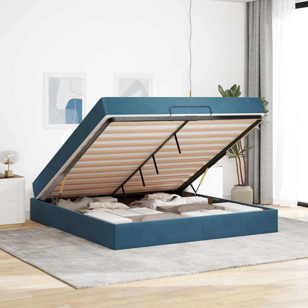 Cadre de lit avec matelas 2 pcs Bleu Velours - XIOS