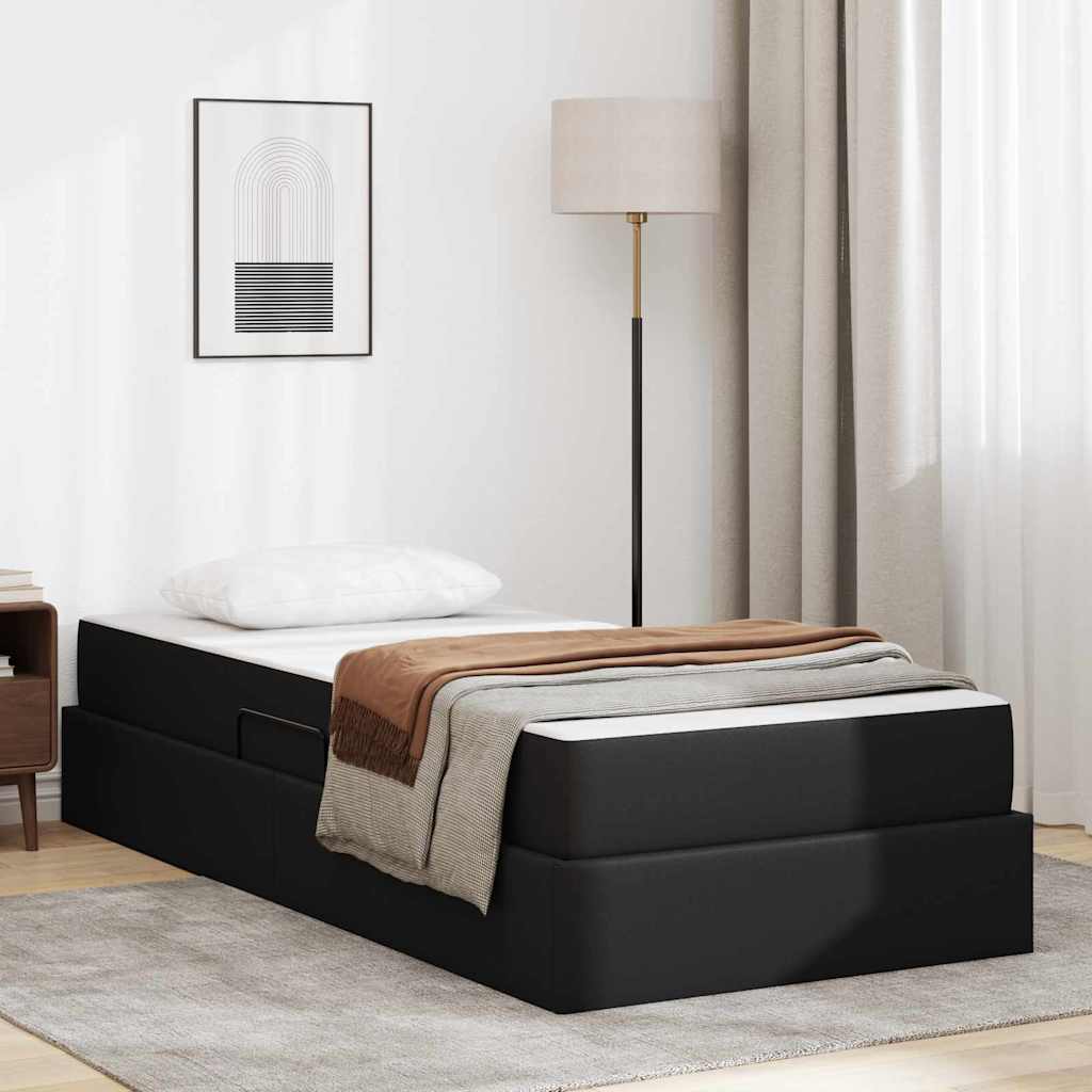 Lit avec rangement et matelas avec matelas 2 pcs Noir Cuir - XIOS