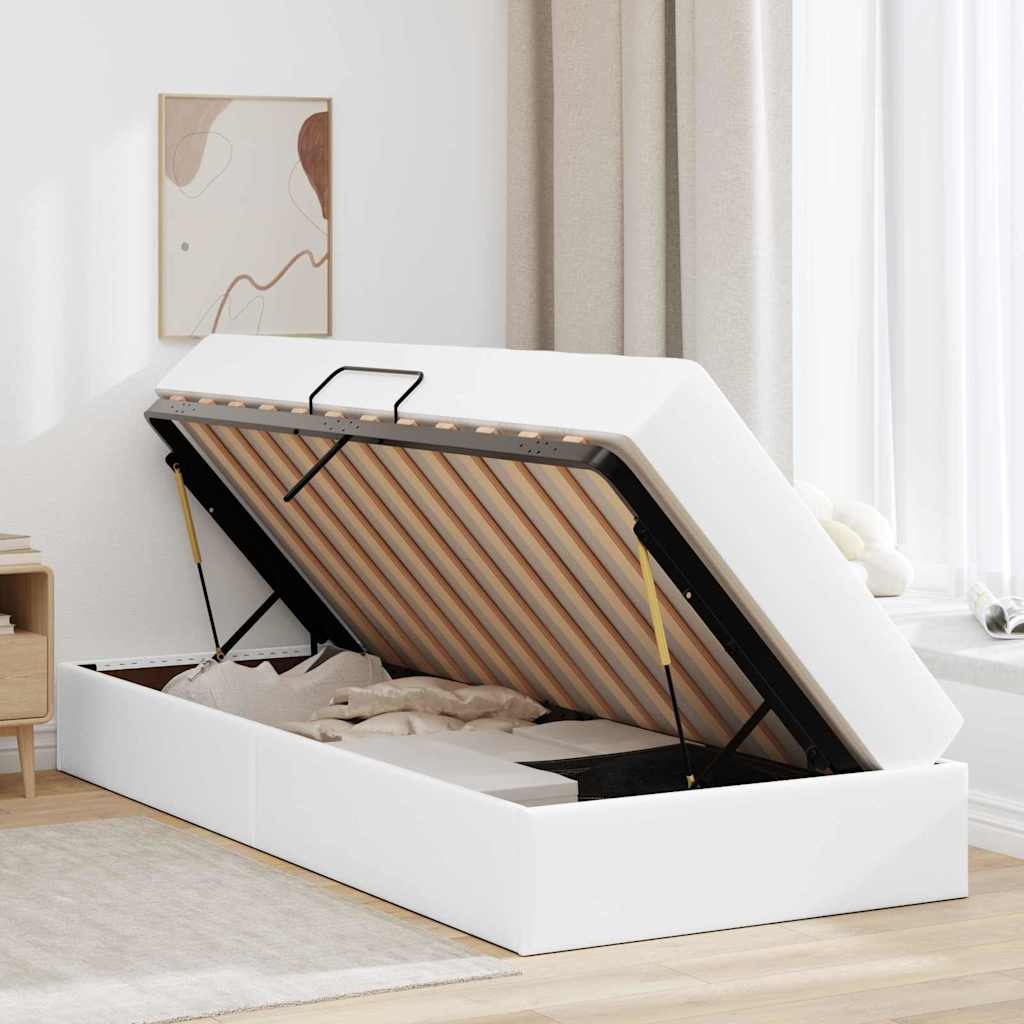 Lit avec rangement et matelas avec matelas 2 pcs Blanc Cuir - XIOS