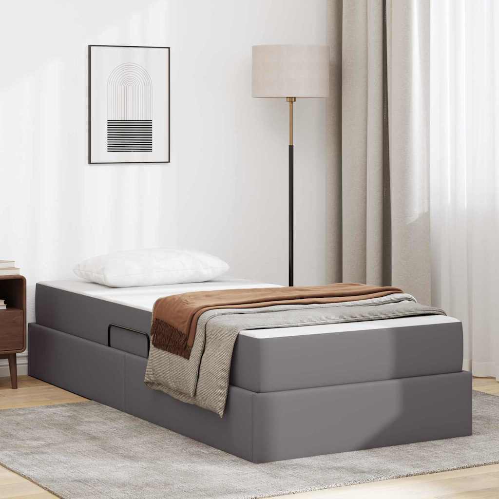 Lit avec rangement et matelas avec matelas 2 pcs Gris Cuir - XIOS