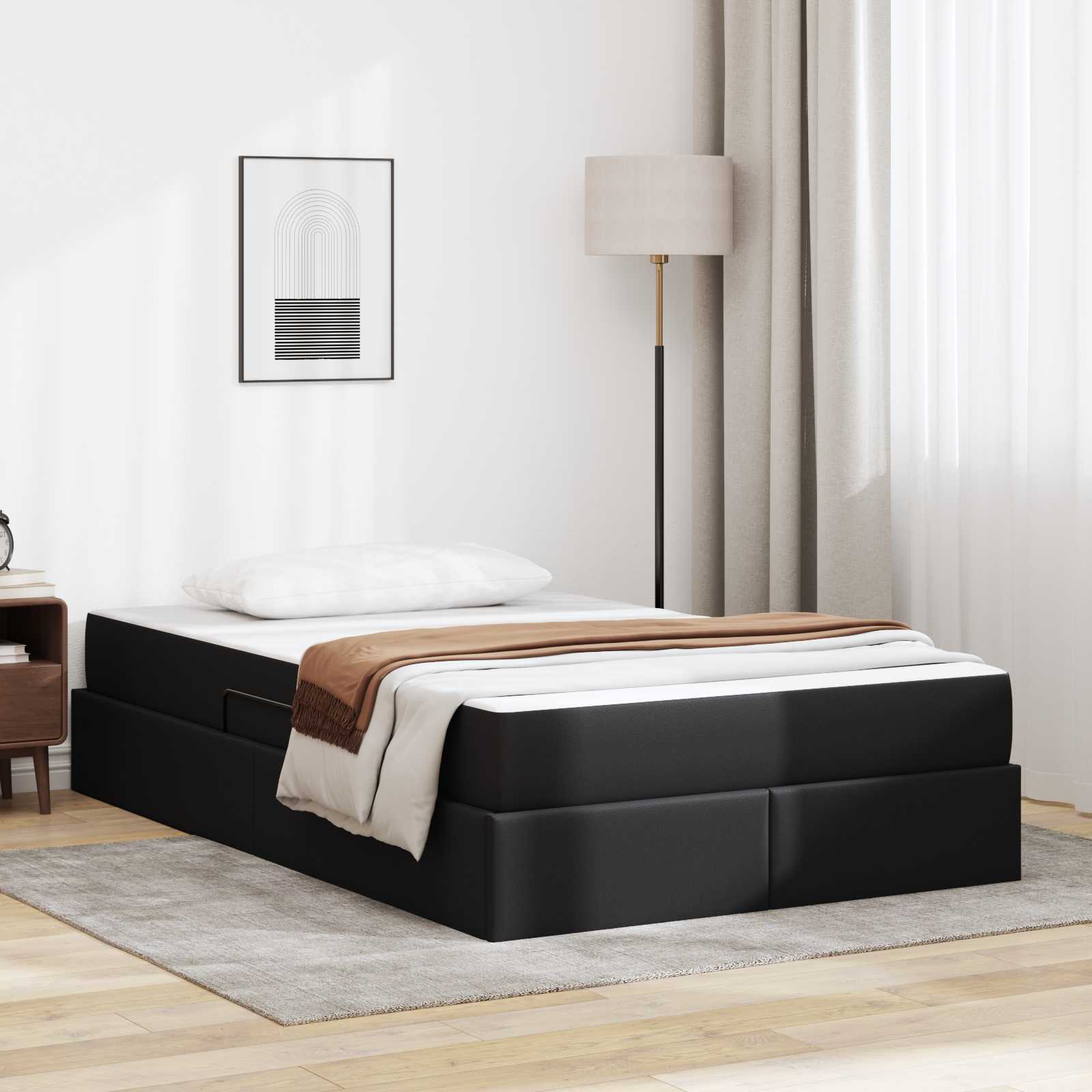 Lit avec rangement et matelas avec matelas 2 pcs Noir Cuir - XIOS