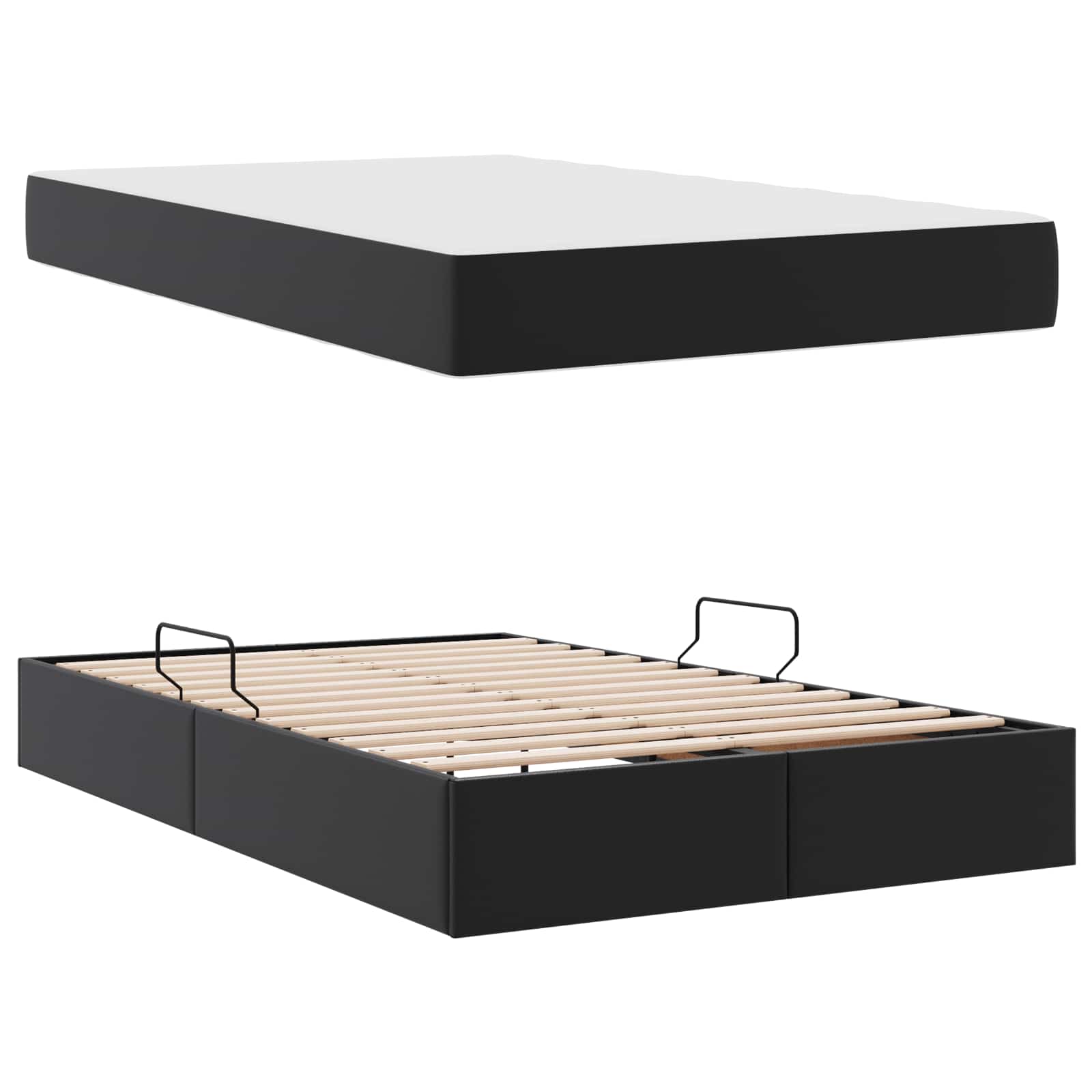 Lit avec rangement et matelas avec matelas 2 pcs Noir Cuir - XIOS