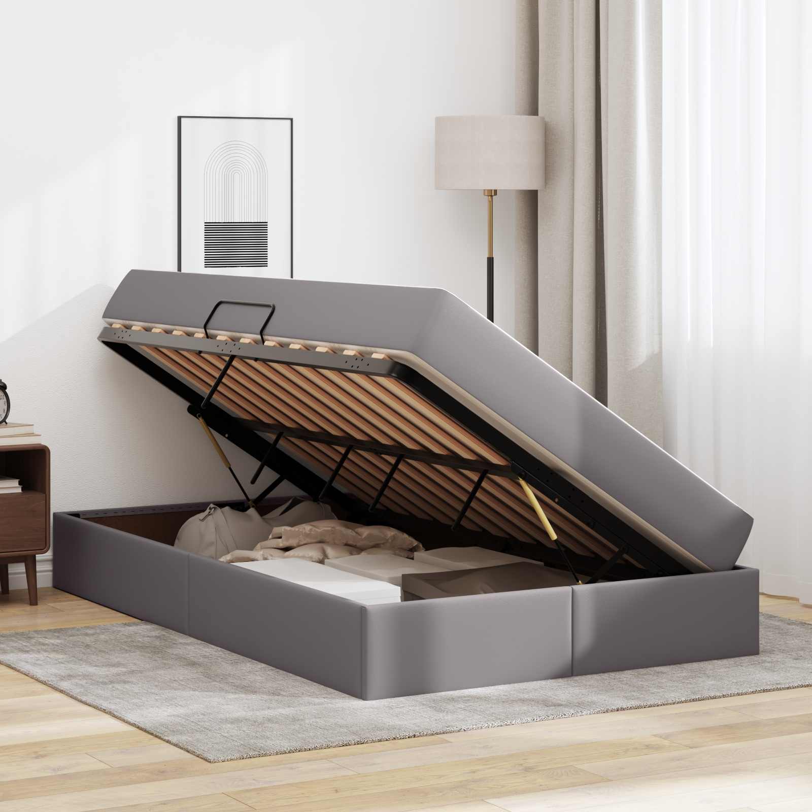 Lit avec rangement et matelas avec matelas 2 pcs Gris Cuir - XIOS