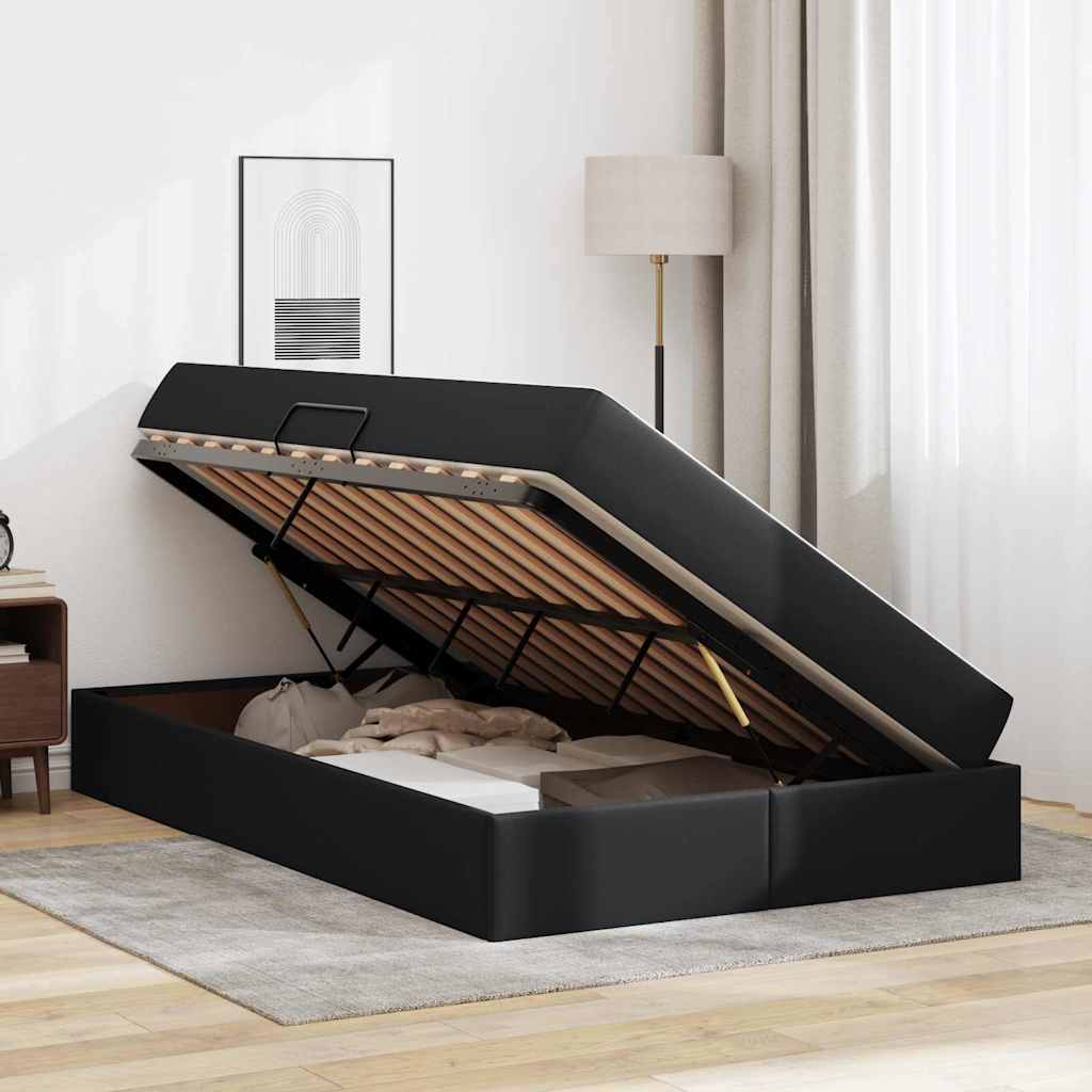 Lit avec rangement et matelas avec matelas 2 pcs Noir Cuir - XIOS