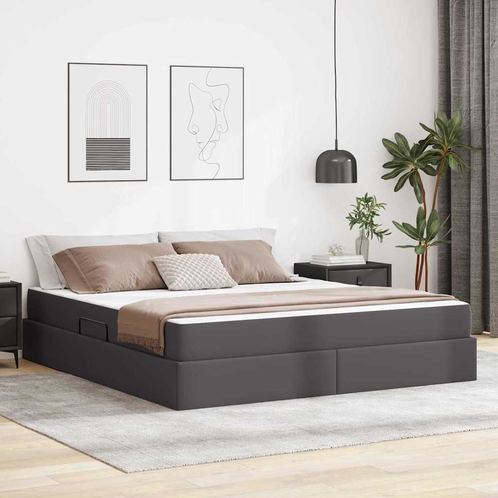 Lit avec rangement et matelas avec matelas 2 pcs Gris Cuir - XIOS