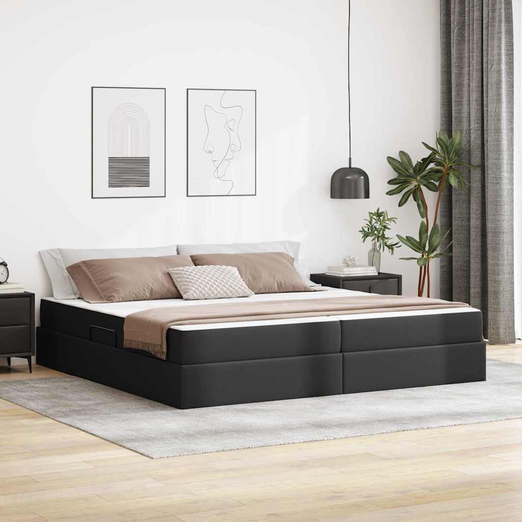 Lit avec rangement et matelas avec matelas 2 pcs Noir Cuir - XIOS