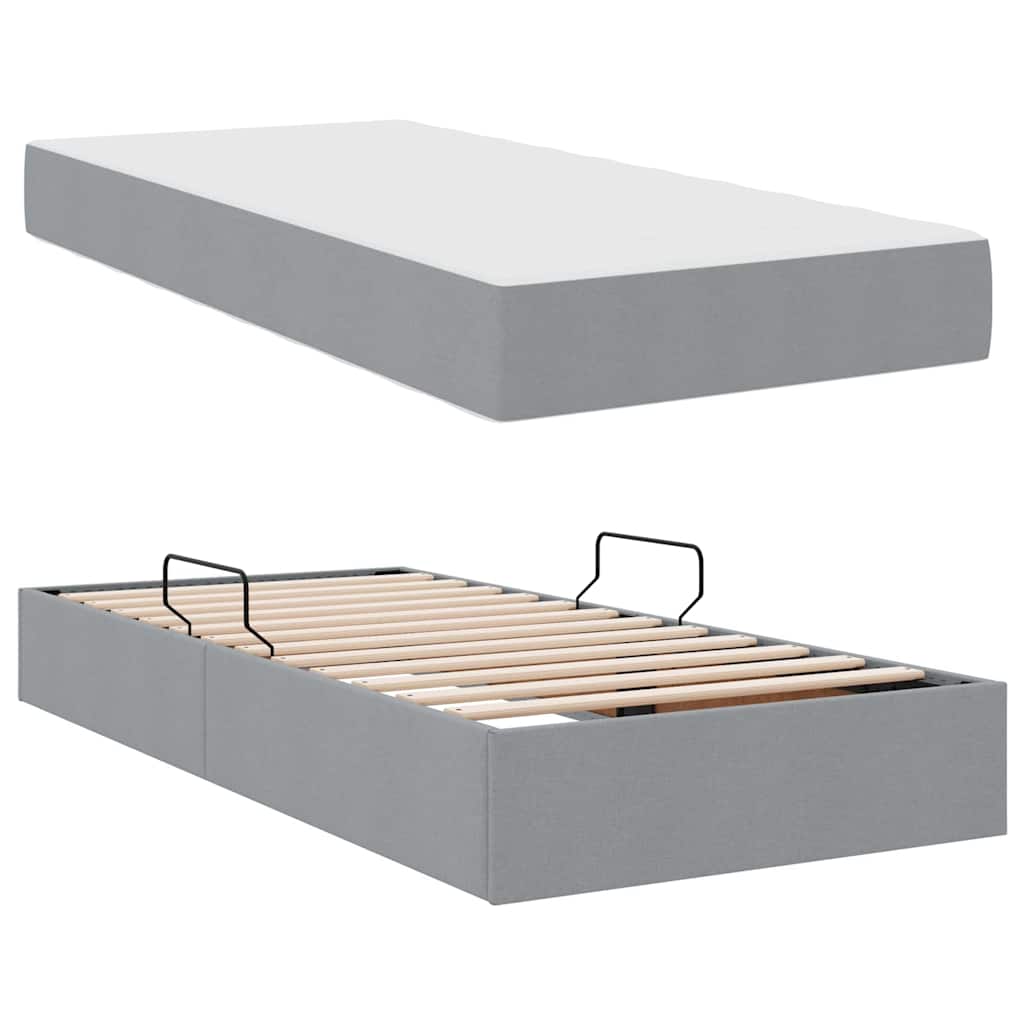 Lit avec rangement et matelas Gris clair 100 x 200 cm Polyester - XIOS
