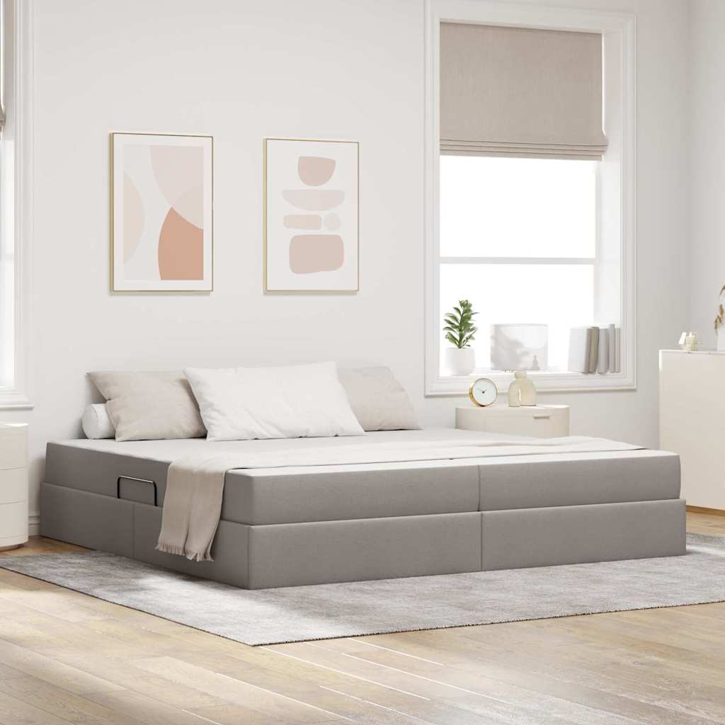 Lit avec rangement et matelas Taupe 200 x 200 cm Polyester - XIOS