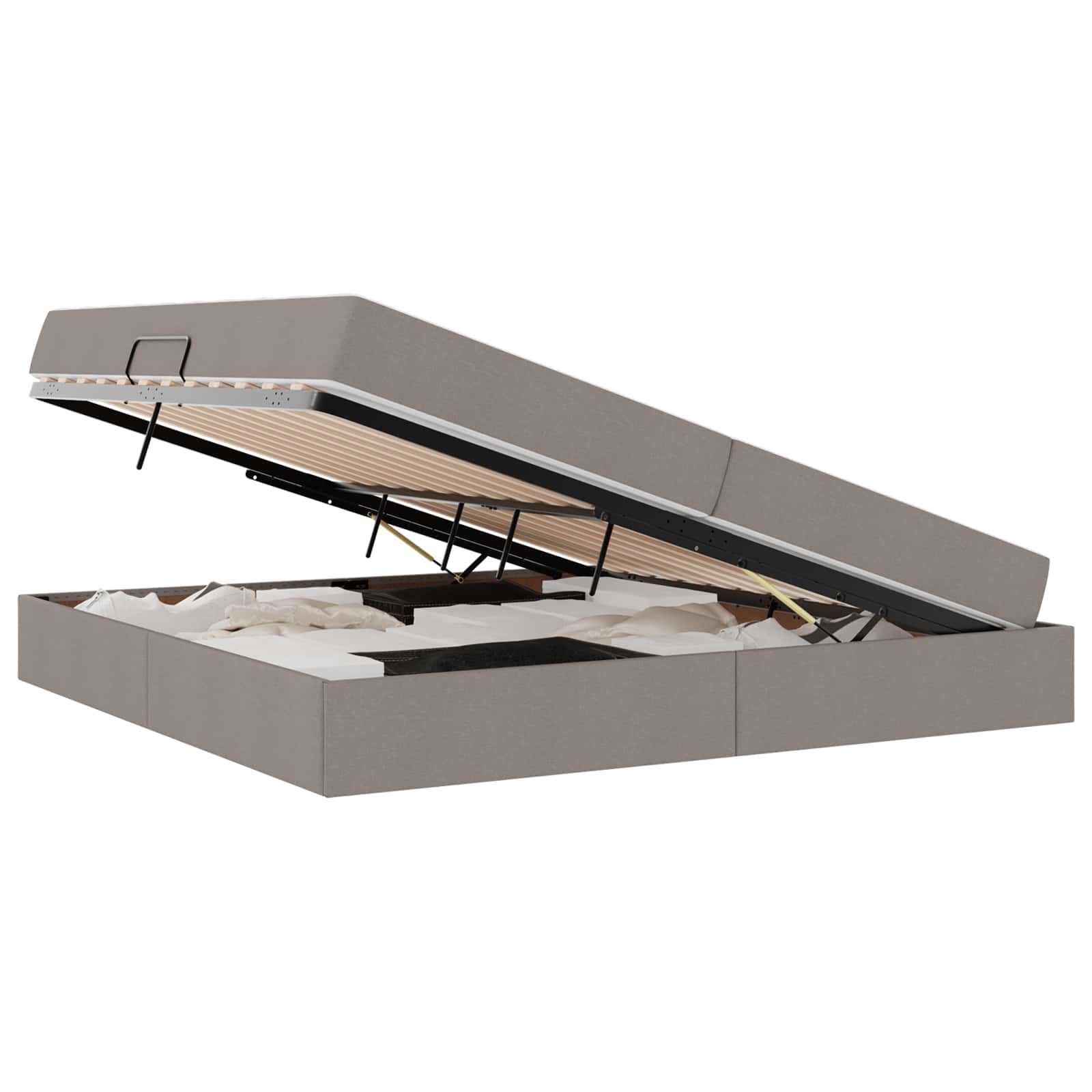 Lit avec rangement et matelas Taupe 200 x 200 cm Polyester - XIOS