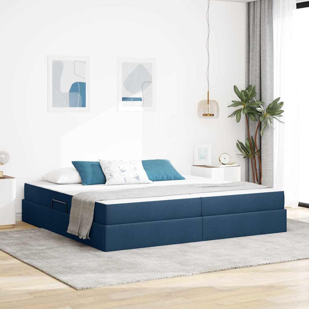 Lit avec rangement et matelas Bleu 200 x 200 cm Polyester - XIOS