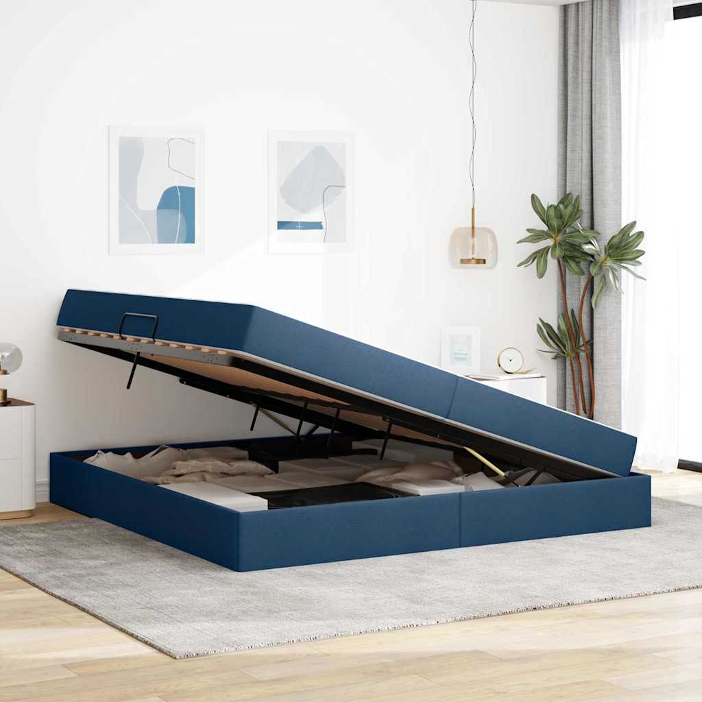Lit avec rangement et matelas Bleu 200 x 200 cm Polyester - XIOS