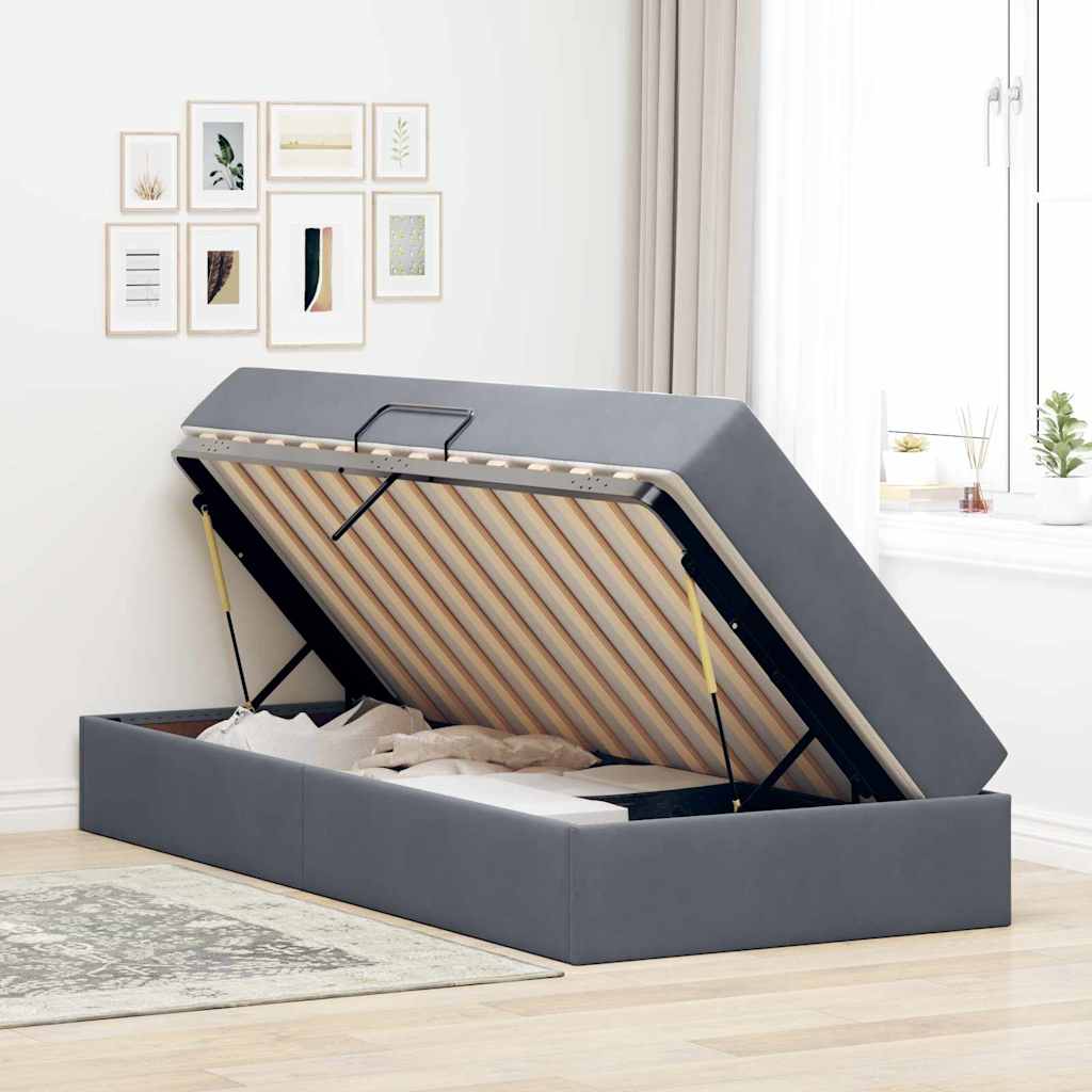 Lit avec rangement et matelas Gris foncé 90 x 190 cm Velours - XIOS