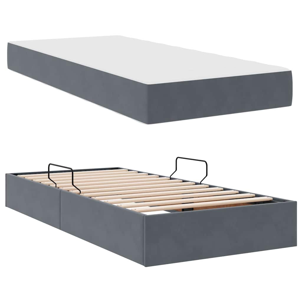 Lit avec rangement et matelas Gris foncé 90 x 190 cm Velours - XIOS