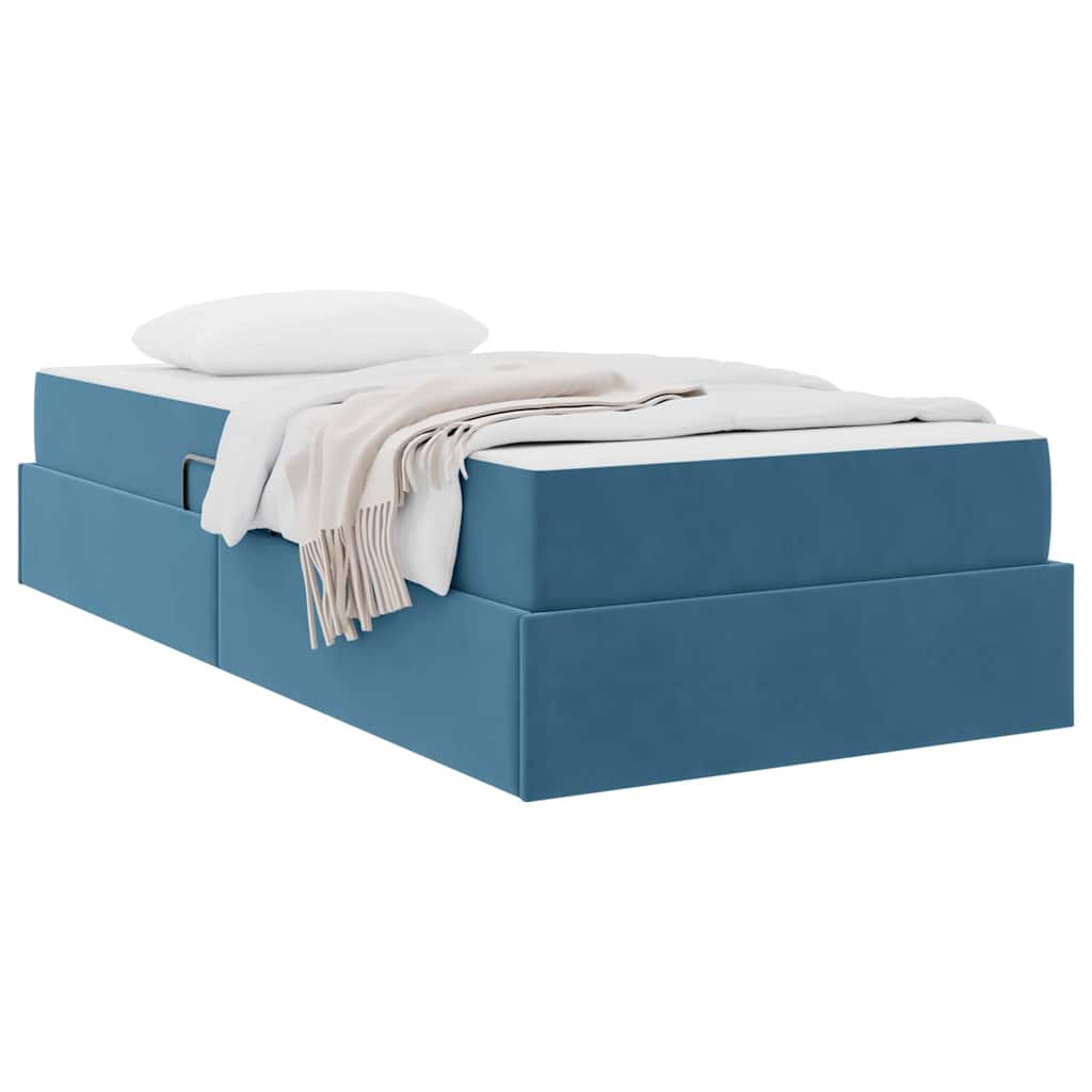Lit avec rangement et matelas Bleu foncé 90 x 190 cm Velours - XIOS