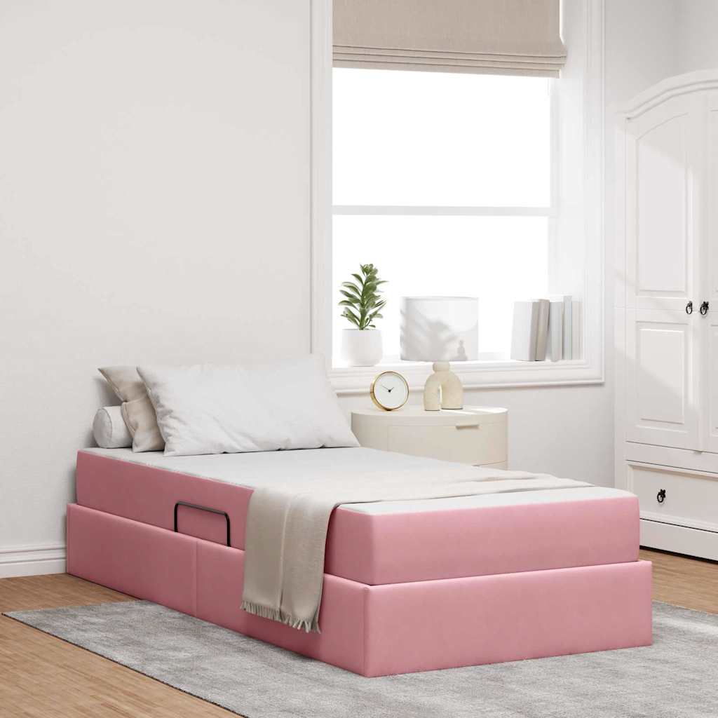 Lit avec rangement et matelas Rose 90 x 190 cm Velours